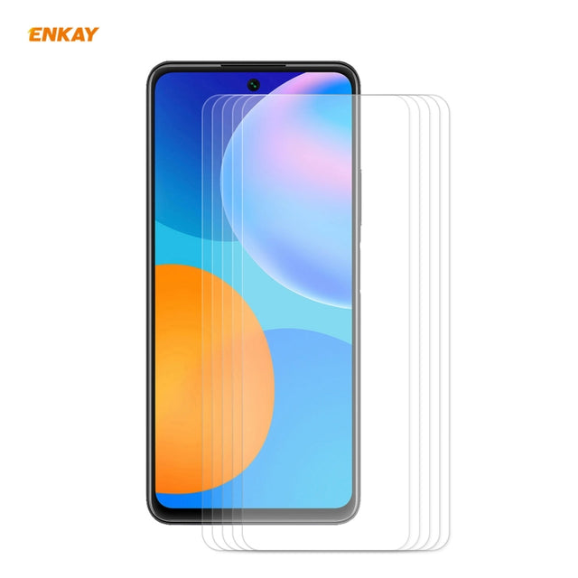 For Huawei P Smart 2021 5 PCS ENKAY Hat-Prince 0.26mm 9H 2.5D Curved Edge Tempered Glass Film