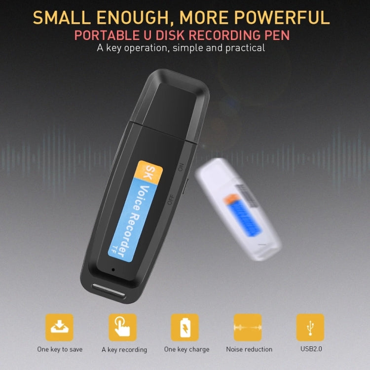 SK001 Professional Rechargeable U-Disk Portable USB Digital Audio Voice Recorder Pen Support TF Card Up to 32GB Dictaphone Flash Drive(Black)