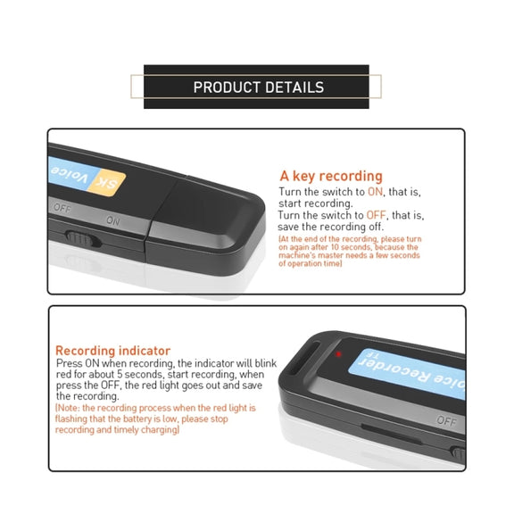 SK001 Professional Rechargeable U-Disk Portable USB Digital Audio Voice Recorder Pen Support TF Card Up to 32GB Dictaphone Flash Drive(Black)