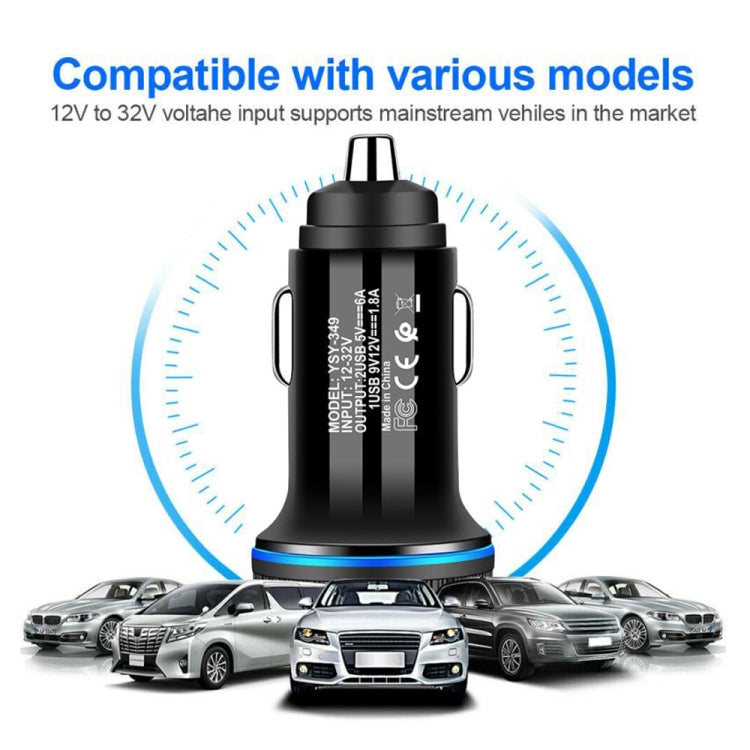 YSY-349 QC3.0 Dual USB Port Car Charger + 1m 3A USB to Micro USB Data Cable(Black)