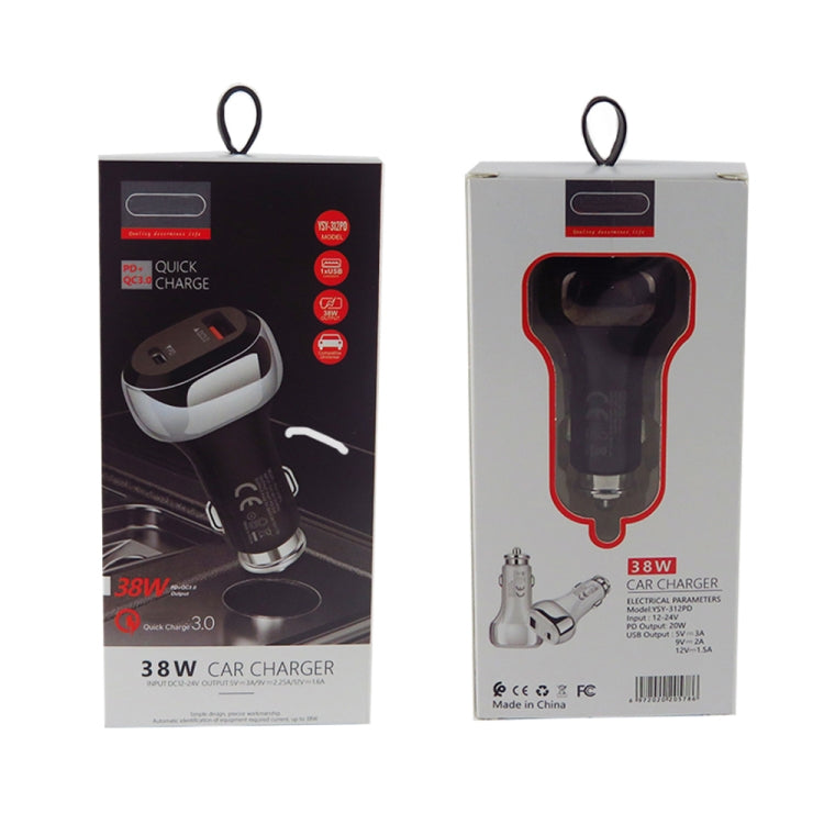 YSY-312PD QC3.0 18W USB + PD 20W USB-C / Type-C Car Charger with Type-C to 8 Pin Data Cable(Black)