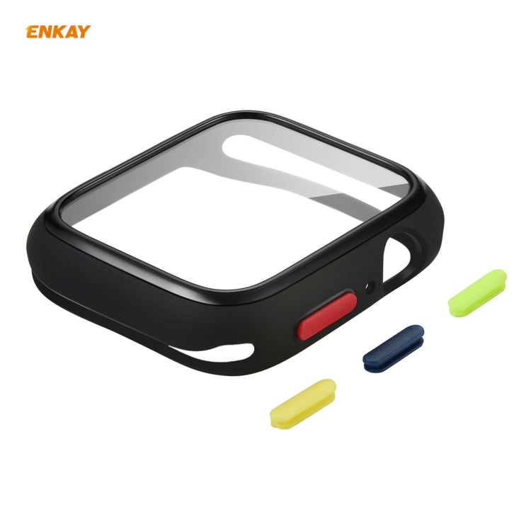 ENKAY Hat-prince Full Coverage TPU Case + Tempered Glass Protector for Apple Watch Series 6 / 5 / 4 / SE 44mm(Black)