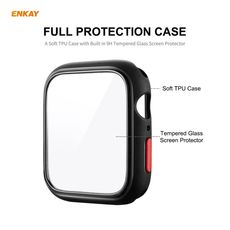 ENKAY Hat-prince Full Coverage TPU Case + Tempered Glass Protector for Apple Watch Series 6 / 5 / 4 / SE 44mm(Black)