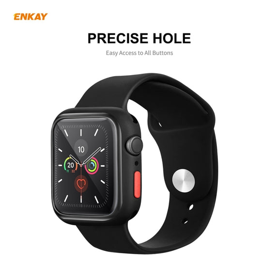 ENKAY Hat-prince Full Coverage TPU Case + Tempered Glass Protector for Apple Watch Series 6 / 5 / 4 / SE 44mm(Black)