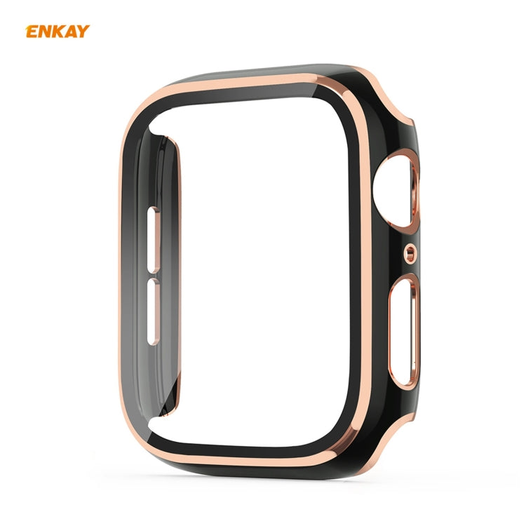 ENKAY Hat-Prince Full Coverage Electroplated PC Case + Tempered Glass Protector for Apple Watch Series 6 / 5 / 4 / SE 40mm(Black+Champagne)