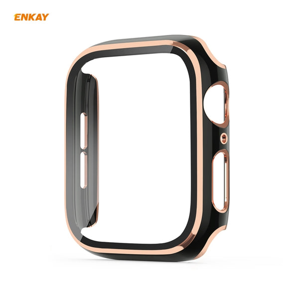 ENKAY Hat-Prince Full Coverage Electroplated PC Case + Tempered Glass Protector for Apple Watch Series 6 / 5 / 4 / SE 40mm(Black+Champagne)