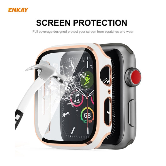 ENKAY Hat-Prince Full Coverage Electroplated PC Case + Tempered Glass Protector for Apple Watch Series 6 / 5 / 4 / SE 40mm(Black+Champagne)