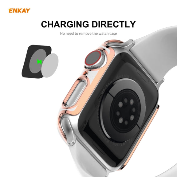 ENKAY Hat-Prince Full Coverage Electroplated PC Case + Tempered Glass Protector for Apple Watch Series 6 / 5 / 4 / SE 44mm(Black+Champagne)