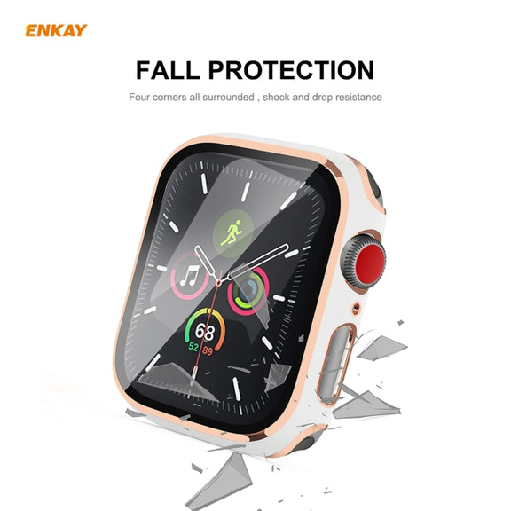 ENKAY Hat-Prince Full Coverage Electroplated PC Case + Tempered Glass Protector for Apple Watch Series 6 / 5 / 4 / SE 44mm(Black+Champagne)