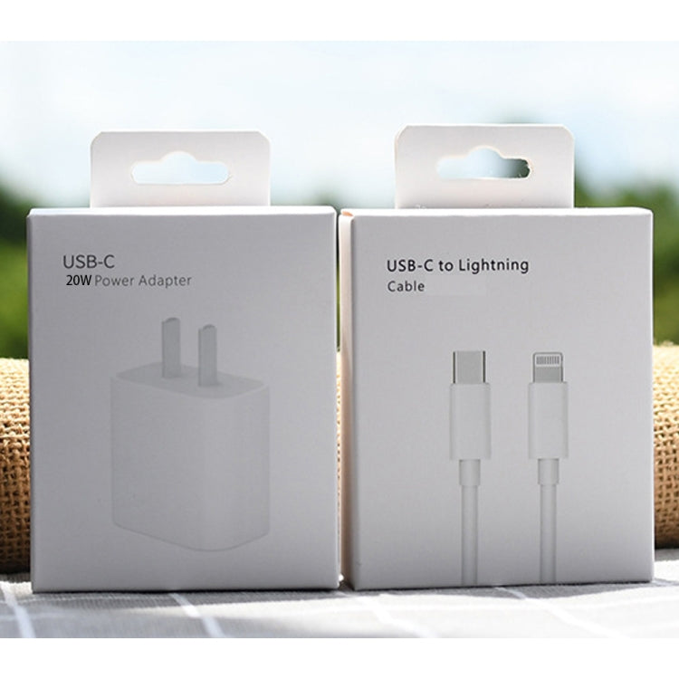 PD 20W Single USB-C / Type-C Port Travel Charger + 3A PD3.0 USB-C / Type-C to 8 Pin Fast Charge Data Cable Set, US Plug 1.5m