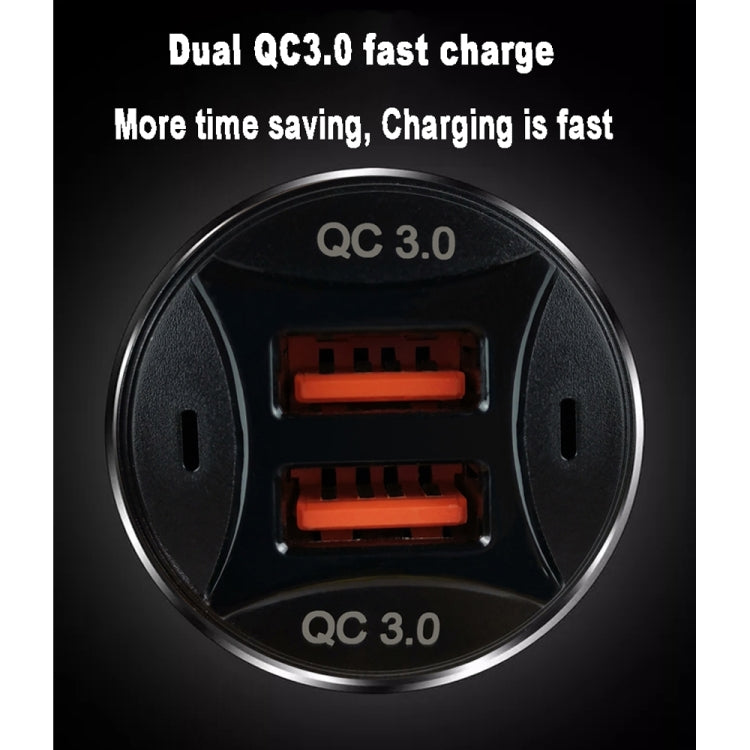 TE-092 36W Dual QC3.0 USB Fast Car Charger + USB to Micro USB Data Cable Set(Black)