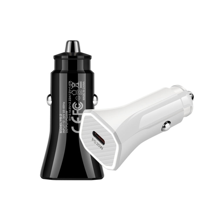 YS-2 PD 20W USB-C / Type-C Interface Car Fast Charger for iPhone Series / iPad Series(Black)