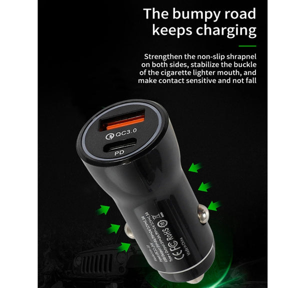 P21 PD 20W USB-C / Type-C + QC3.0 18W USB Fast Car Charger with USB to 8 Pin Data Cable Set(White)