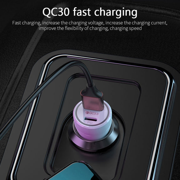 P21 PD 20W USB-C / Type-C + QC3.0 18W USB Fast Car Charger with USB to 8 Pin Data Cable Set(White)