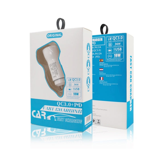 P21 PD 20W USB-C / Type-C + QC3.0 18W USB Fast Car Charger with USB to 8 Pin Data Cable Set(White)