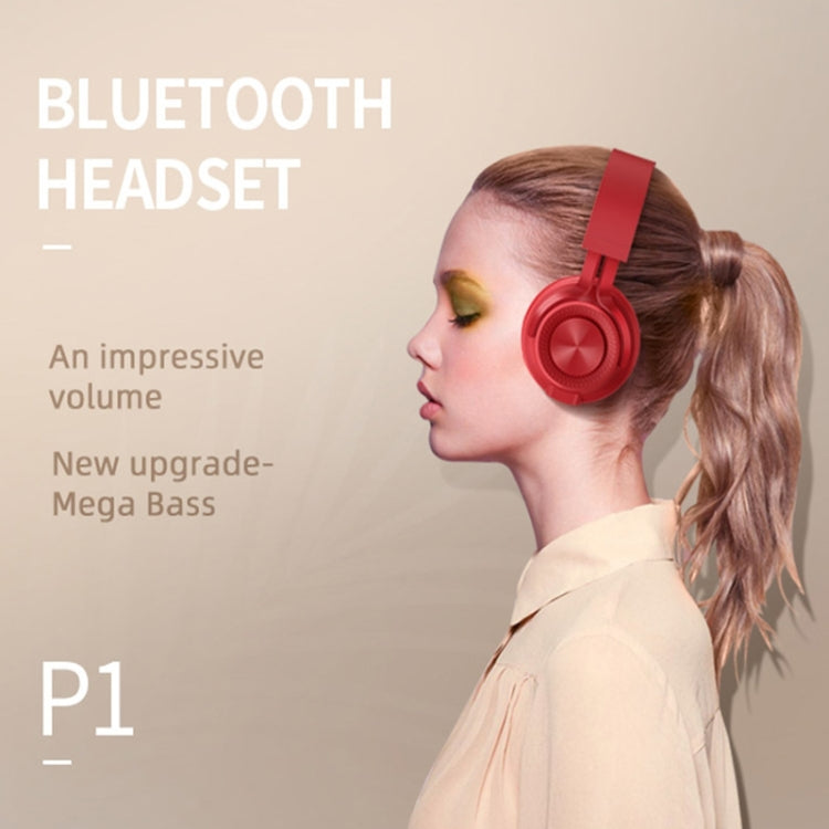 P1 Wireless Bluetooth 5.0 Stereo Soft Leather Earmuffs Foldable Headset Built-in Mic for PC / Cell Phones(Black)