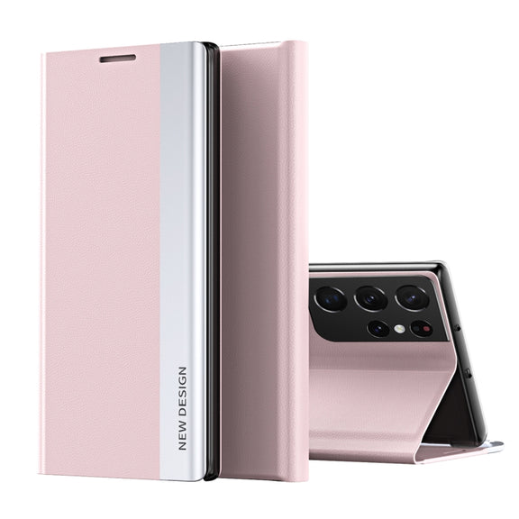 For Samsung Galaxy S20 Ultra Side Electroplated Magnetic Ultra-Thin Horizontal Flip Leather Case with Holder(Pink)