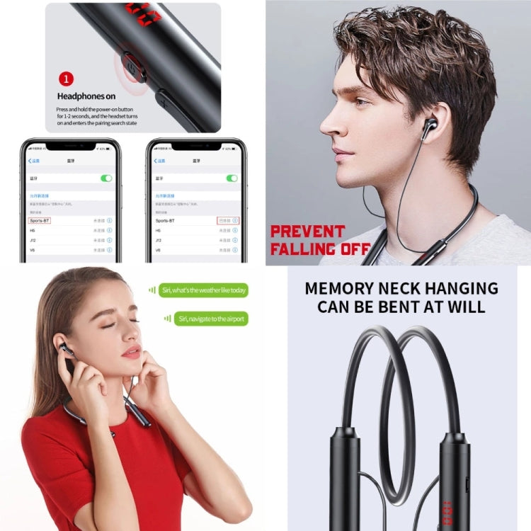 960 Neckband Magnetic Stereo Headphone with LED Display Support TF Card(Red)