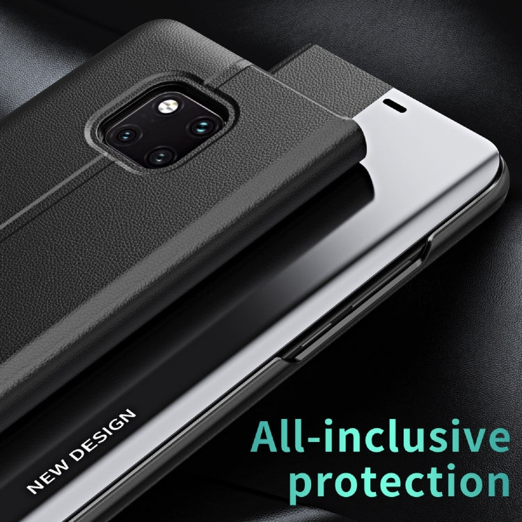 For Huawei P30 Side Electroplated Dormant Ultra-Thin Horizontal Flip Leather Case with Holder(Black)