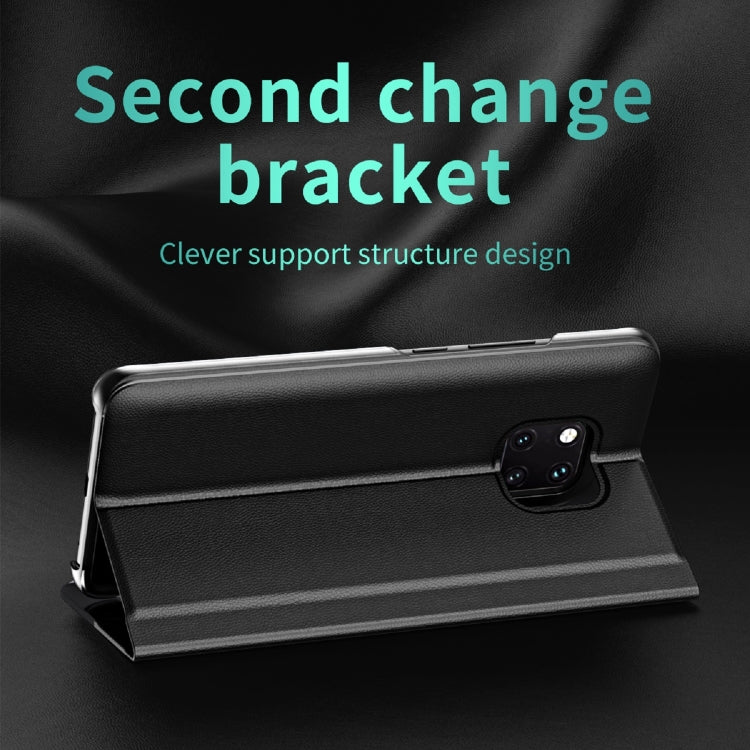 For Huawei P30 Side Electroplated Dormant Ultra-Thin Horizontal Flip Leather Case with Holder(Black)