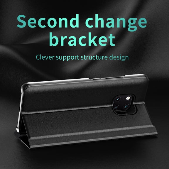 For Huawei P30 Side Electroplated Dormant Ultra-Thin Horizontal Flip Leather Case with Holder(Black)