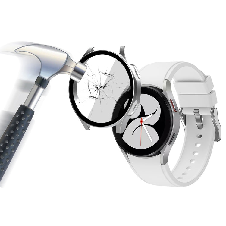 ENKAY Hat-Prince Full Coverage PC Frame + Tempered Glass Protector Composite Case for Samsung Galaxy Watch4 40mm(Silver) - Watch Cases by ENKAY