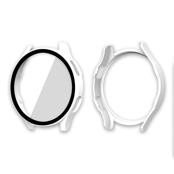 ENKAY Hat-Prince Full Coverage PC Frame + Tempered Glass Protector Composite Case for Samsung Galaxy Watch4 44mm(White) - Watch Cases by ENKAY