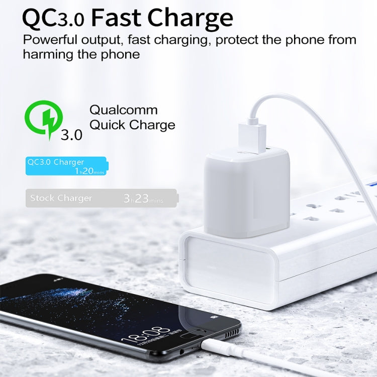 CS-20W Mini Portable PD3.0 + QC3.0 Dual Ports Fast Charger with 3A USB to 8 Pin Data Cable(EU Plug)