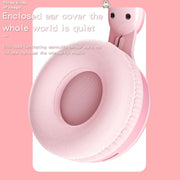 KE-01 Rabbit Ear Wireless Bluetooth 5.0 Stereo Music Foldable Headset with Mic For PC(White Pink)
