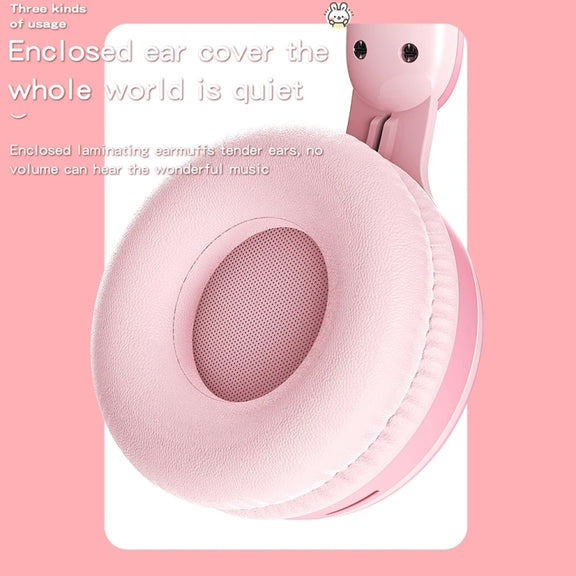 KE-01 Rabbit Ear Wireless Bluetooth 5.0 Stereo Music Foldable Headset with Mic For PC(White Pink)