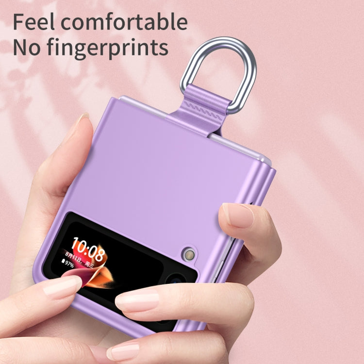 For Samsung Galaxy Z Flip3 5G Skin Feel Folding Phone Case with Drawstring Key Chain(Purple)