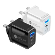 PD25W USB-C / Type-C + QC3.0 USB Dual Ports Fast Charger with USB-C to 8 Pin Data Cable, UK Plug(Black)