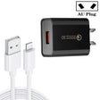 CA-25 QC3.0 USB 3A Fast Charger with USB to 8 Pin Data Cable, AU Plug(Black) - USB Charger by PMC TechLife | Online Shopping South Africa | PMC TechLife | Buy Now Pay Later Mobicred