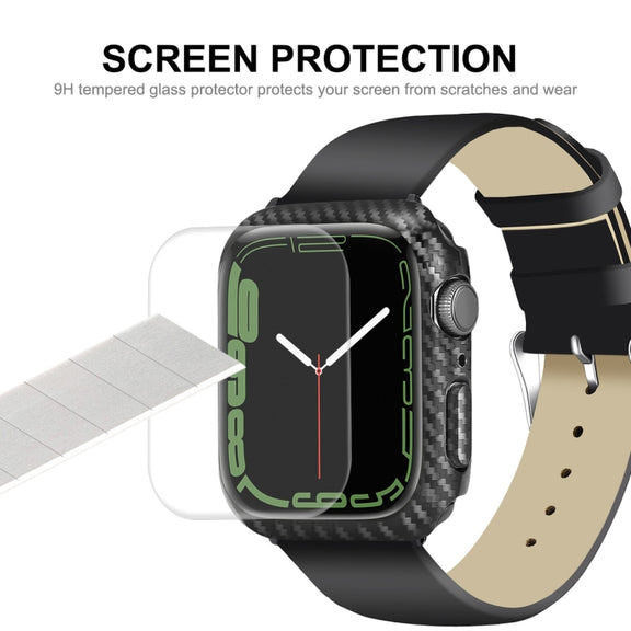 For Apple Watch Series 8 / 7 41mm ENKAY Carbon Fiber PC Case + Full Coverage PET Screen Protector - Watch Cases by ENKAY
