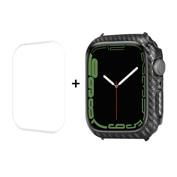 For Apple Watch Series 8 / 7 45mm ENKAY Carbon Fiber PC Case + Full Coverage PET Screen Protector - Watch Cases by ENKAY