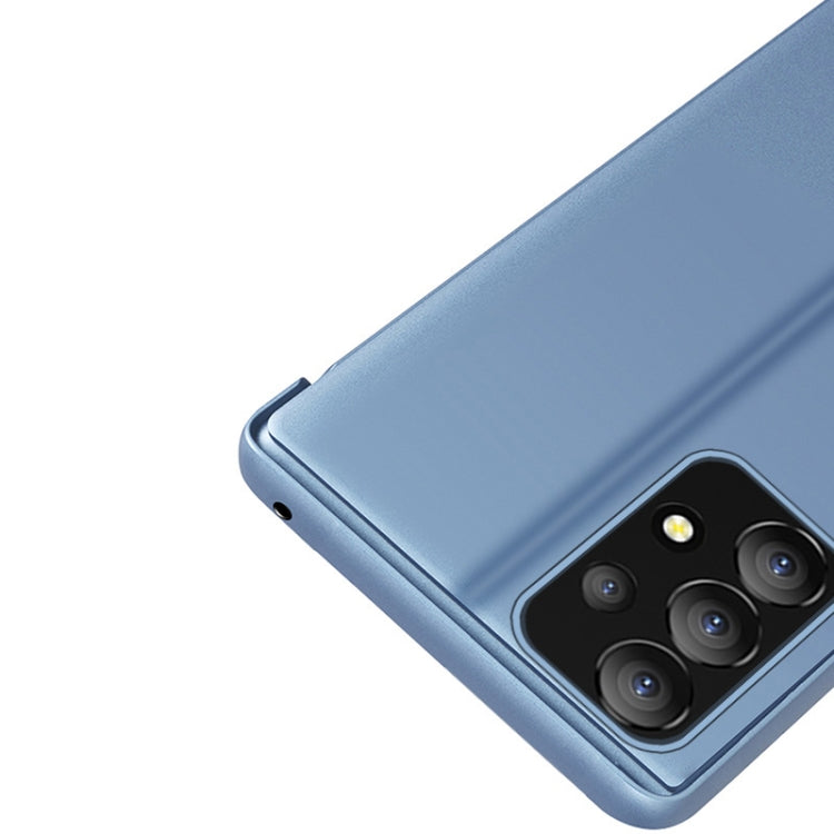 For Samsung Galaxy A53 5G Plated Mirror Flip Leather Case with Holder(Blue)