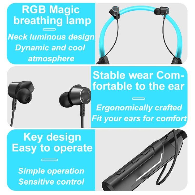 JG4 Flashing LED Neck-mounted Stereo Bluetooth Wireless Earphone(Blue)