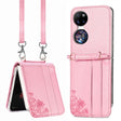 For Huawei  P50 Pocket Diagonal Embossed Card Folding Phone Case(Pink) - free shipping - PMC TechLife - Order now!