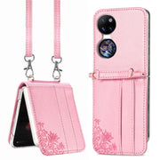 For Huawei  P50 Pocket Diagonal Embossed Card Folding Phone Case(Pink)