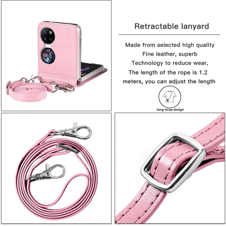 For Huawei  P50 Pocket Diagonal Embossed Card Folding Phone Case(Pink)