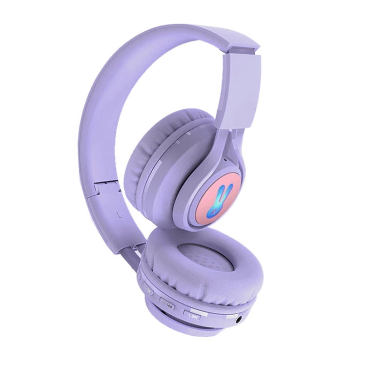BT06C+ Children Head-mounted Cute Wireless Bluetooth Headset with Microphone & LED Light(Purple)