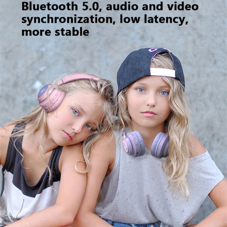 BT06C+ Children Head-mounted Cute Wireless Bluetooth Headset with Microphone & LED Light(Pink)