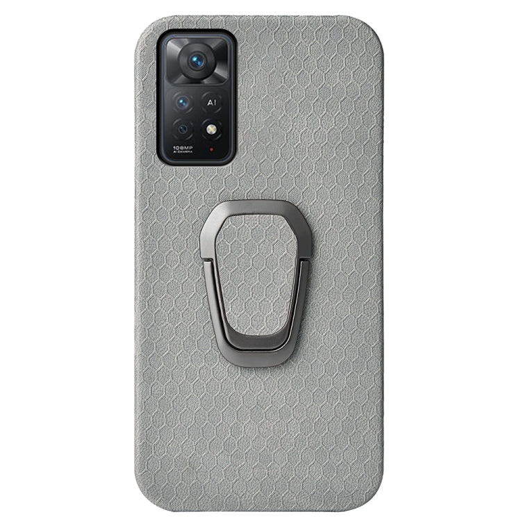 For Xiaomi Redmi Note 11 Pro Global Ring Holder Honeycomb PU Phone Case(Grey)