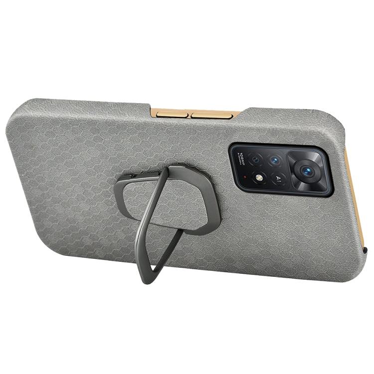For Xiaomi Redmi Note 11 Pro Global Ring Holder Honeycomb PU Phone Case(Grey)