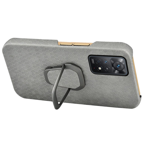 For Xiaomi Redmi Note 11 Pro Global Ring Holder Honeycomb PU Phone Case(Grey)
