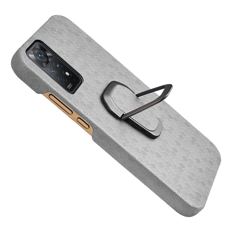 For Xiaomi Redmi Note 11 Pro Global Ring Holder Honeycomb PU Phone Case(Grey)