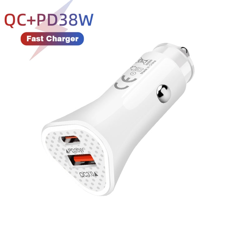 TE-P23 38W PD 20W USB-C / Type-C + QC3. 0 USB Triangle Car Charger + USB to 8 Pin Data Cable, Length: 1m(White)