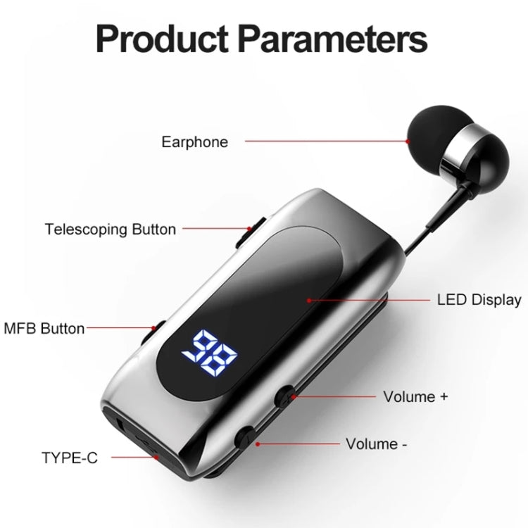 K55 Retractable Cable BT5.2 Smart In-ear Single Sports Earphone(Gold)