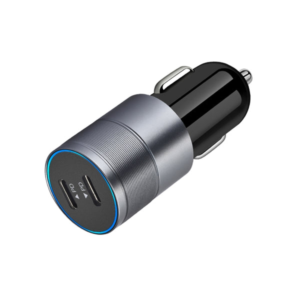 Dual PD 3.0 40W Type-C Car charger with 1m Type-C to Type-C Data Cable(Grey)