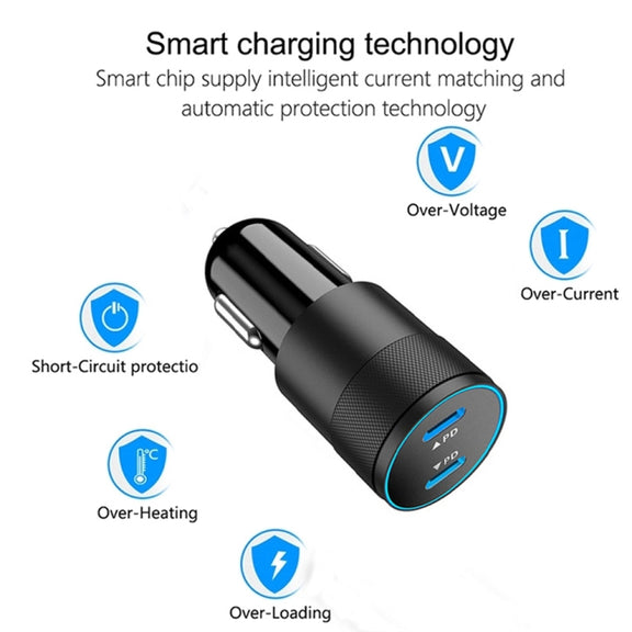 Dual PD 3.0 40W Type-C Car charger with 1m Type-C to Type-C Data Cable(Black)